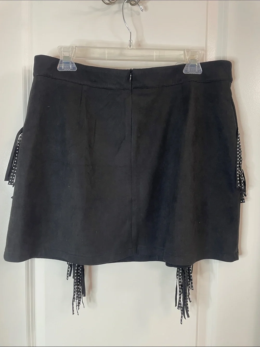 Black Fringed Mini Skirt with Stud Detail - Picture 3 of 4